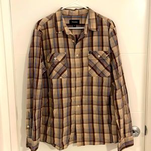 Brixton Tan, Brown & Blue Plaid Button-Down Shirt